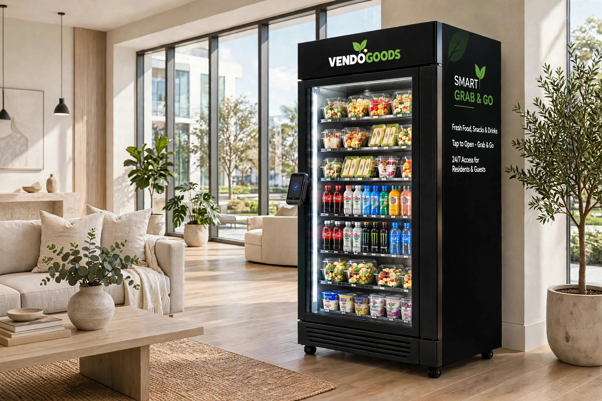 VendoGoods smart market in a residential lobby